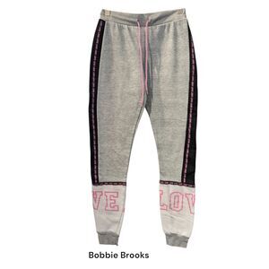 Bobbie Brooks LOVE gray, pink, white sweatpants jogger pants Sz S
